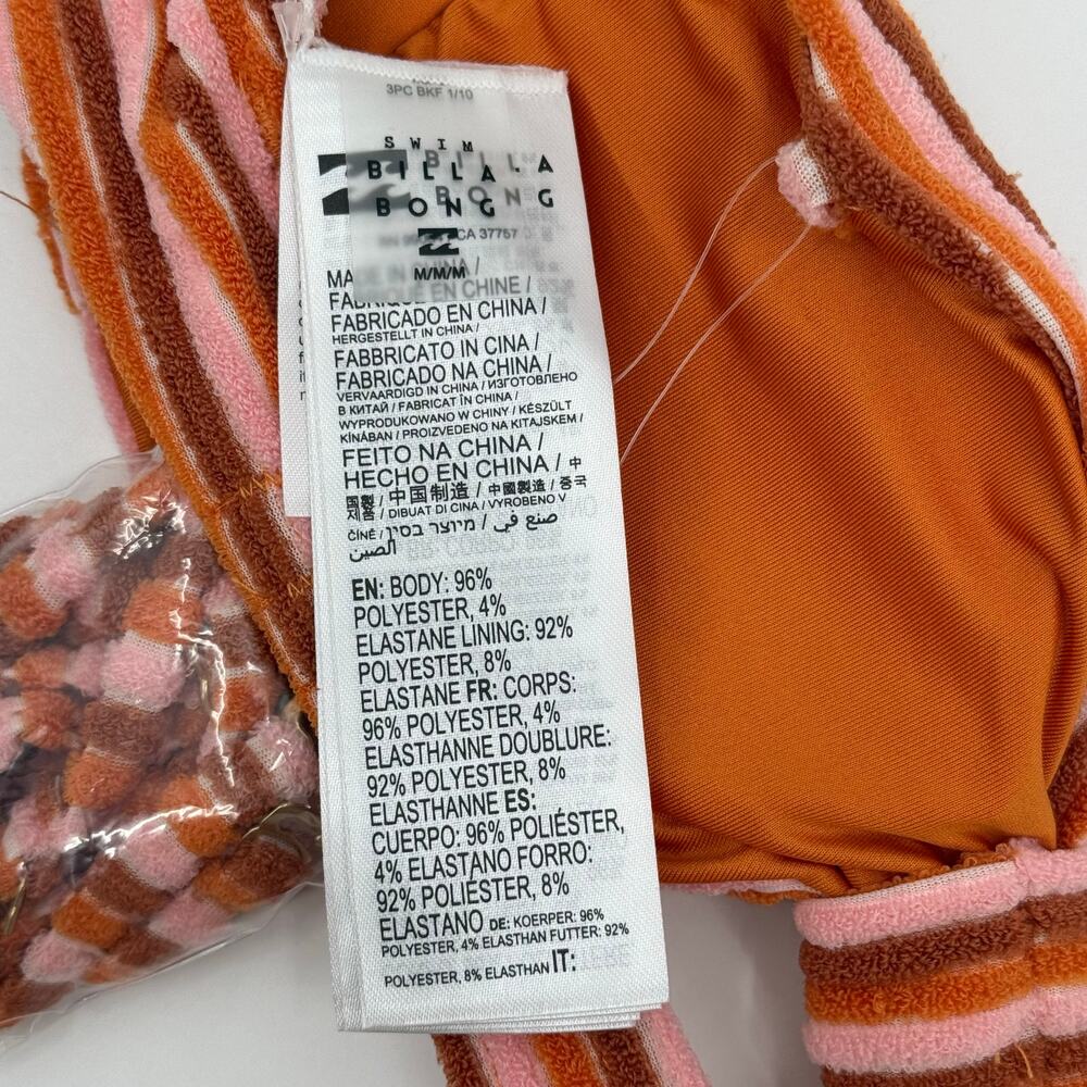 Billabong Bikini Top Size Medium NWT Eco Tides Terry Betty Bandeau Straps Stripe - Picture 12 of 14